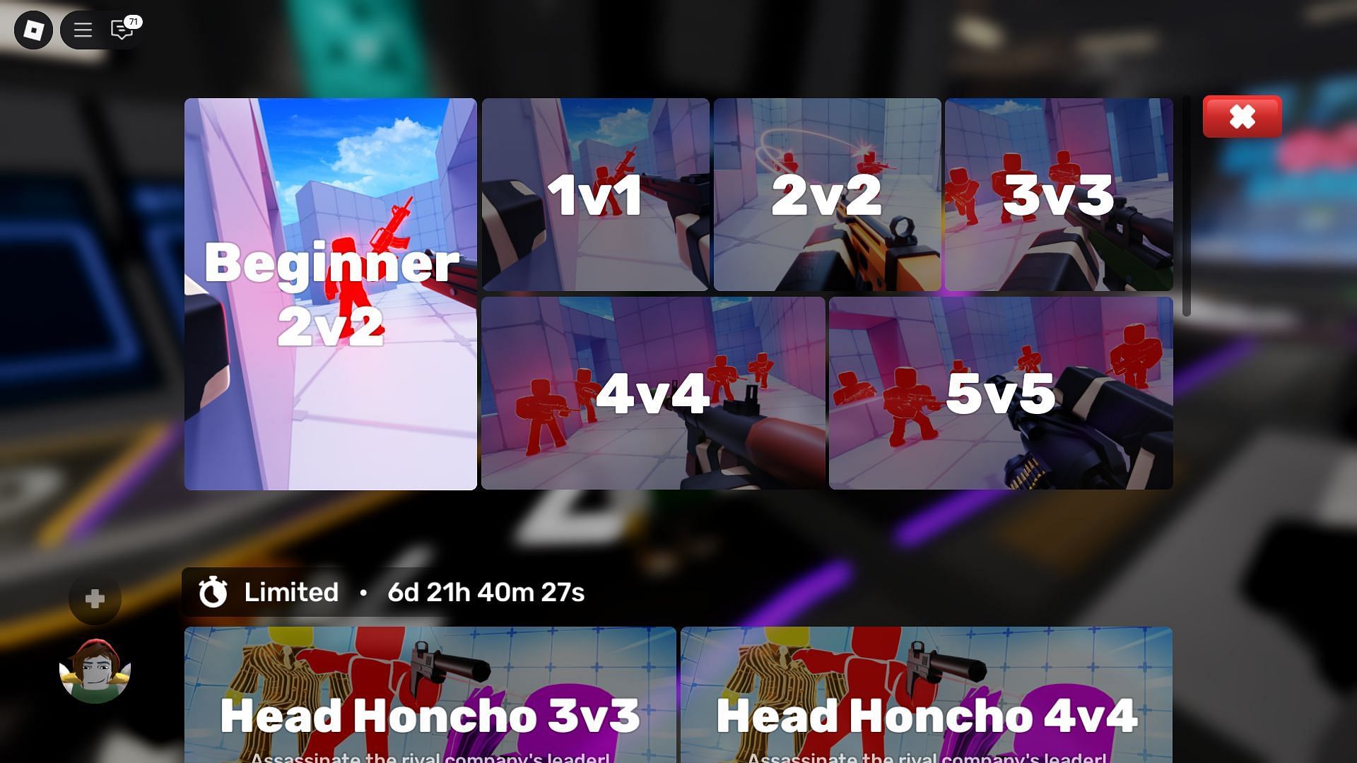 Game modes selection (Image via Roblox)